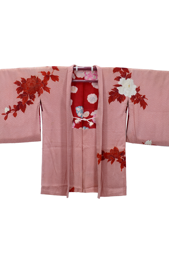 Antique Haori with Peony Pattern in Delicate Pink