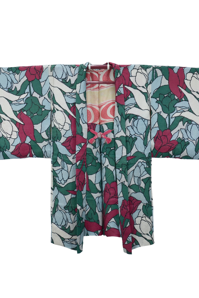 Antique Haori with Tulip Pattern in Light Blue
