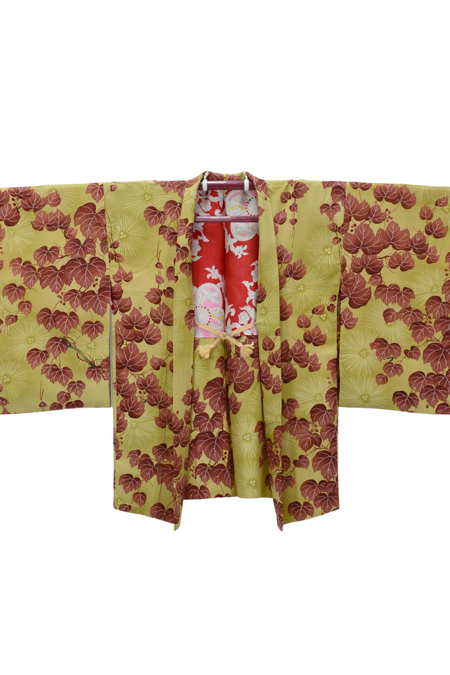 Antique Haori with Abstract Ocher Paulownia Pattern