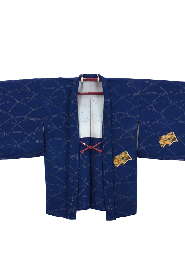 Vintage Haori mit Fächermuster in Dunkelblau