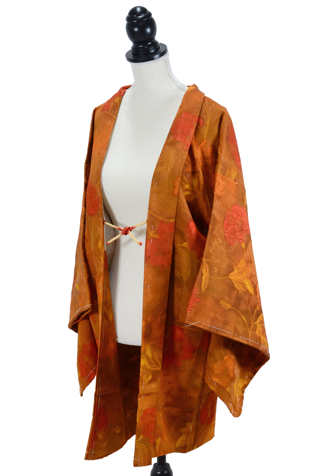 Vintage Haori mit floralem Muster in Rostorange