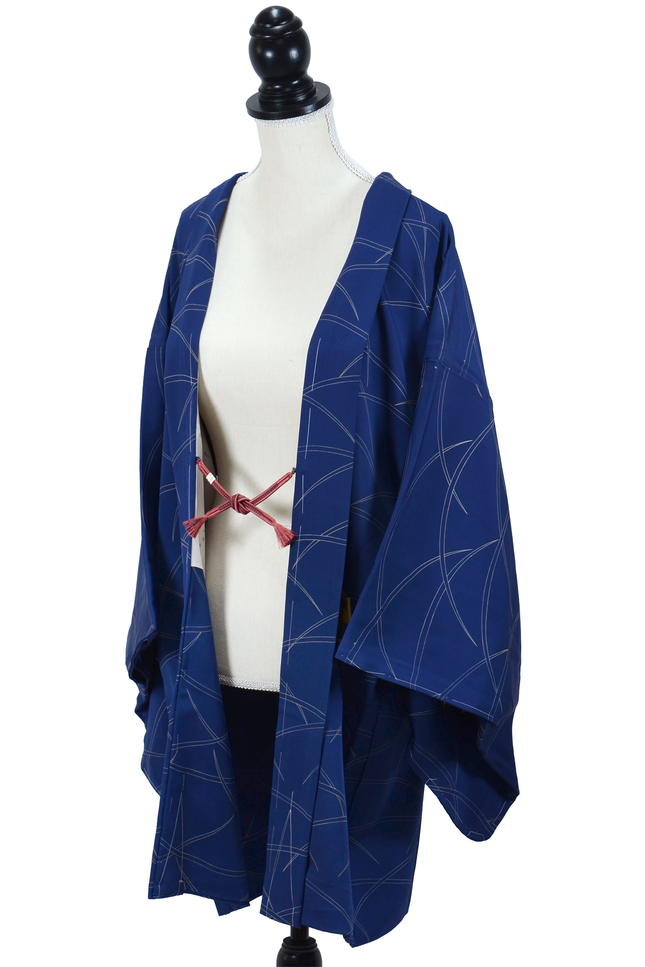 Vintage Haori mit Fächermuster in Dunkelblau