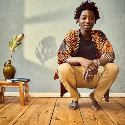 Antiker Haori mit schwarzem und orangefarbenem Karomuster