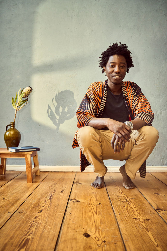 Antiker Haori mit schwarzem und orangefarbenem Karomuster