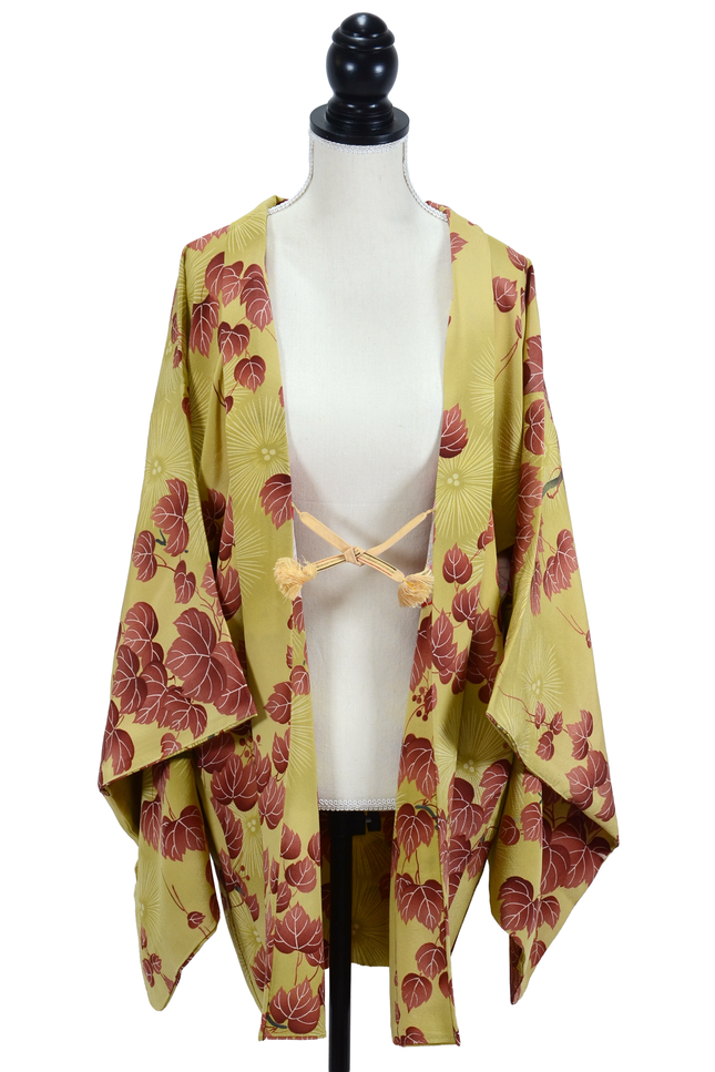 Antique Haori with Abstract Ocher Paulownia Pattern