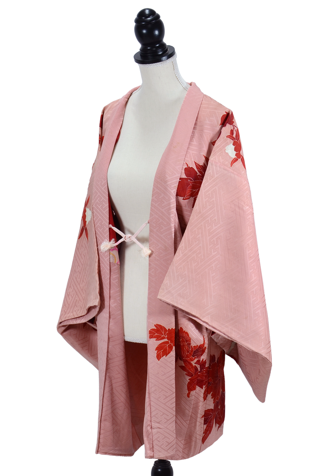 Antique Haori with Peony Pattern in Delicate Pink