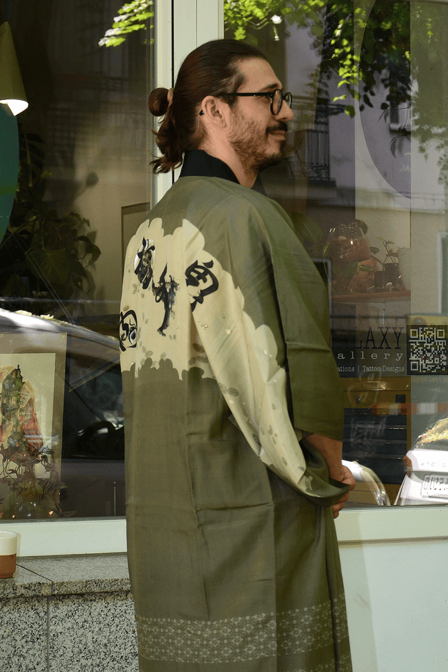 Antique men's nagajuban with Setsubun motif | Japan, c. 1920–1940
