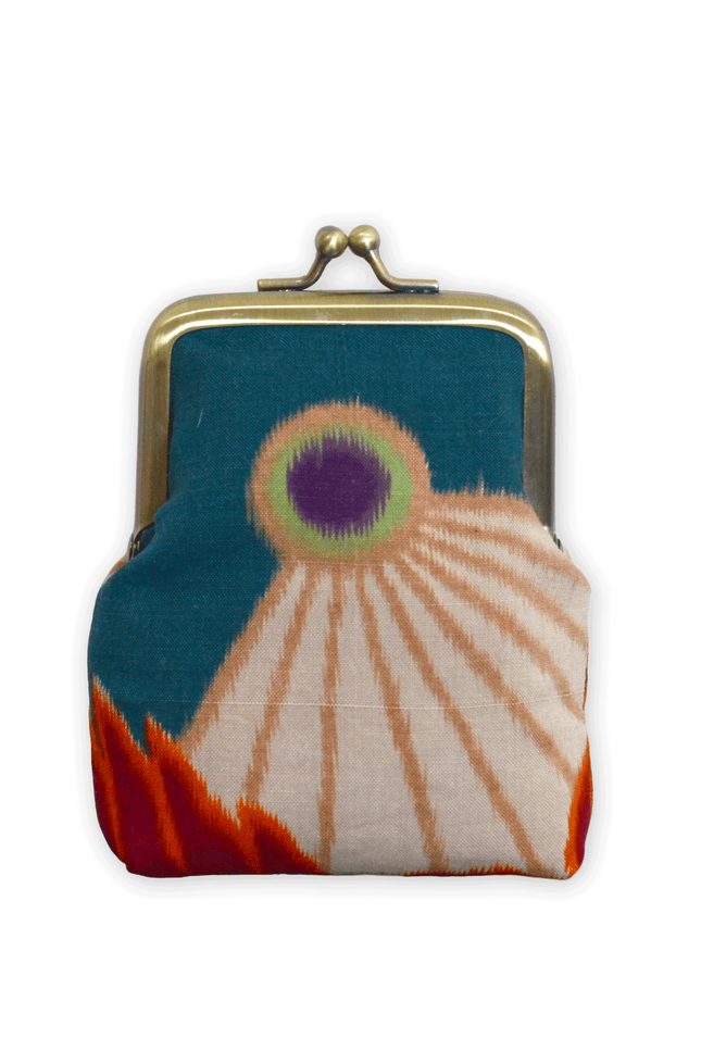 Gamaguchi wallet made of antique Japanese fabric – Crane