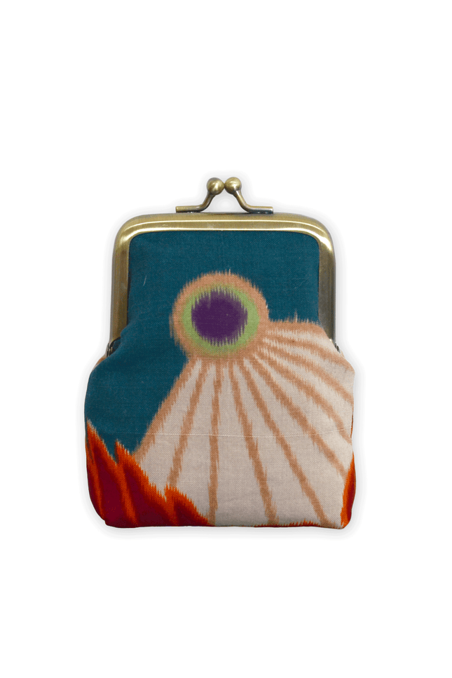 Gamaguchi wallet made of antique Japanese fabric – Crane