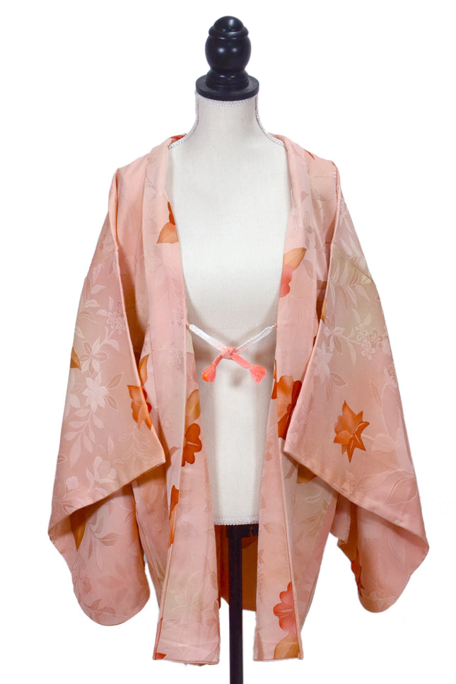 Haori - Orangepink mit Blumen