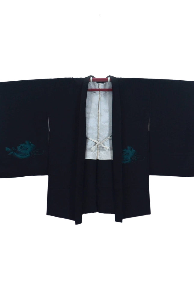 Vintage Haori - Black with Green Flowers