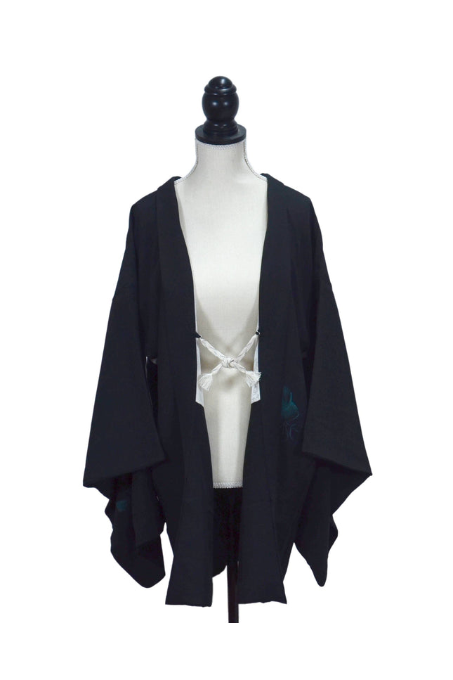 Vintage Haori - Black with Green Flowers