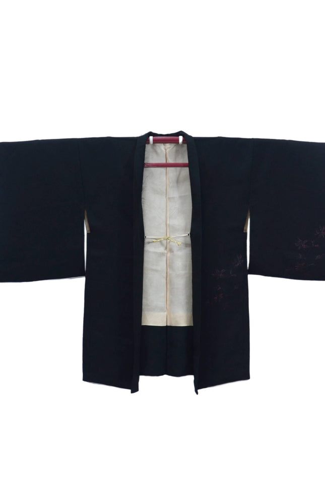 Vintage Haori - Black with shimmering floral embroidery