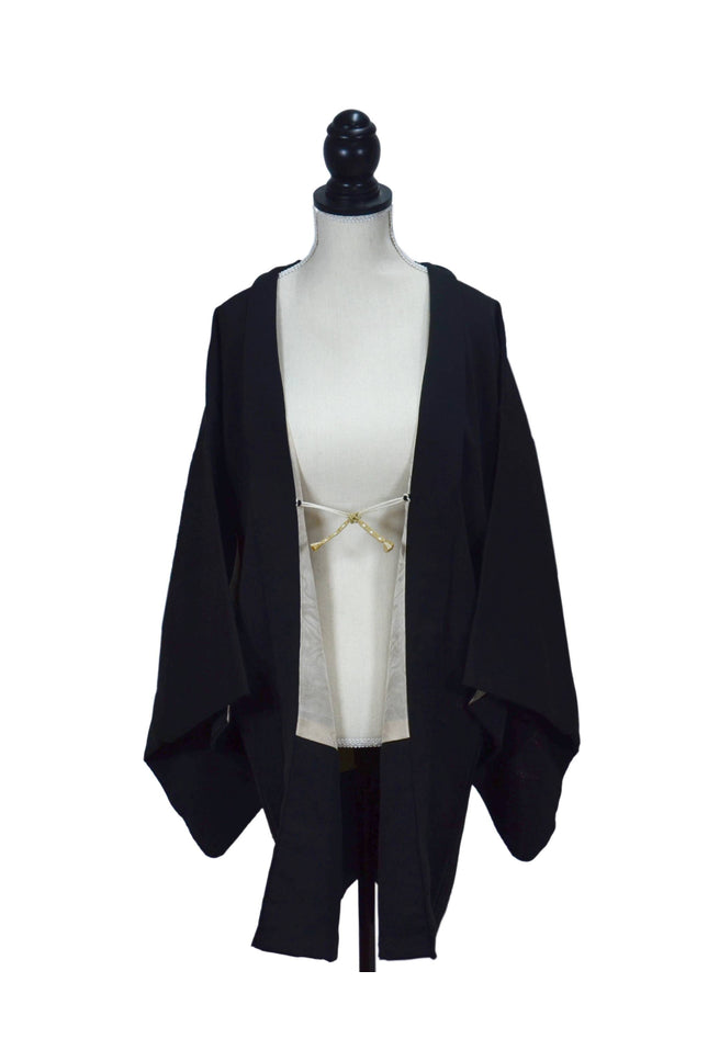 Vintage Haori - Black with shimmering floral embroidery