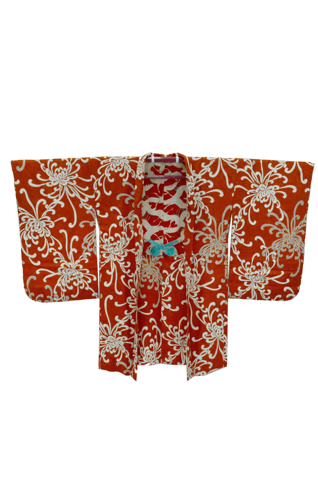 Ancient Nagabaori - Orange with magnificent chrysanthemums ( ca. 1920-1930 )