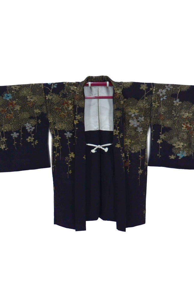 Antique Haori - Black with gold floral pattern ( ca.1920-1930 )