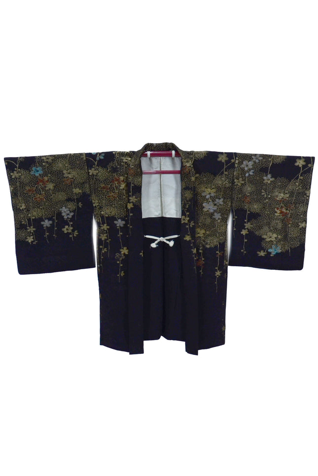 Antique Haori - Black with gold floral pattern ( ca.1920-1930 )
