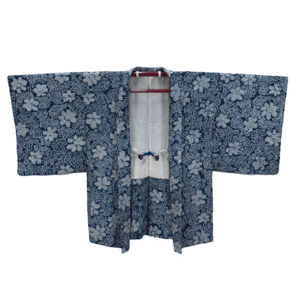 Haori mit Shibori Muster - Tiefblau mit dem Blumen