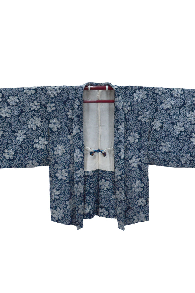 Vintage Haori with Shibori pattern - Deep blue with flowers