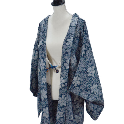 Haori mit Shibori Muster - Tiefblau mit dem Blumen