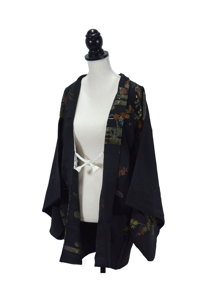 Vintage Haori with cherry blossom and maple patterns made of gold threads