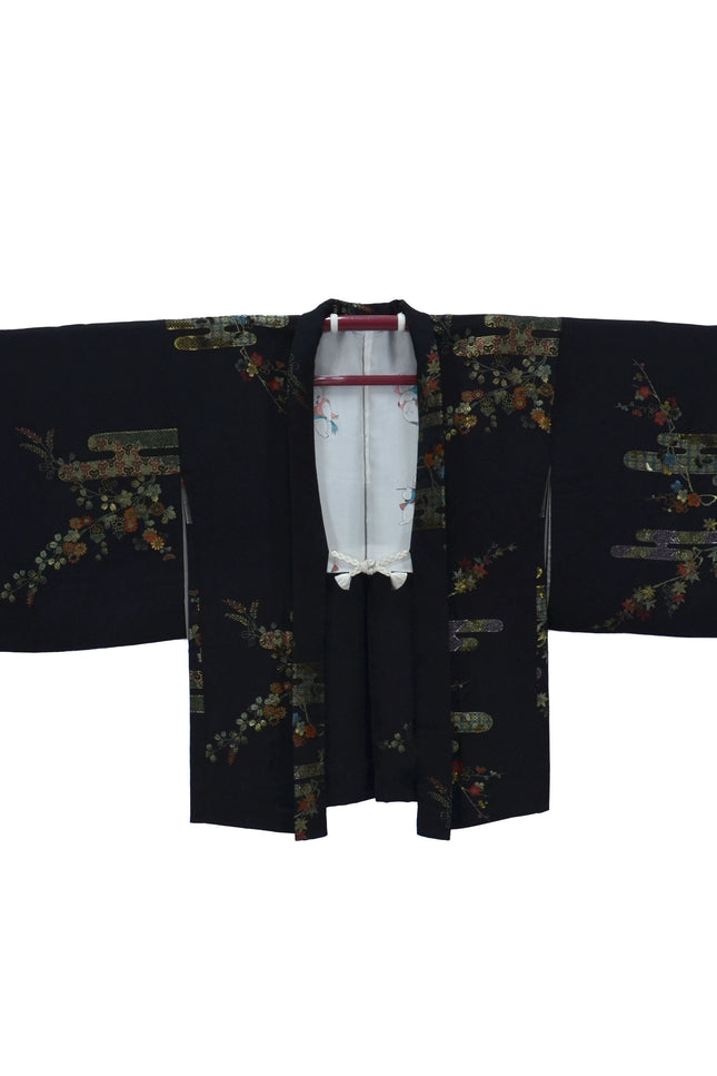 Vintage Haori with cherry blossom and maple patterns made of gold threads