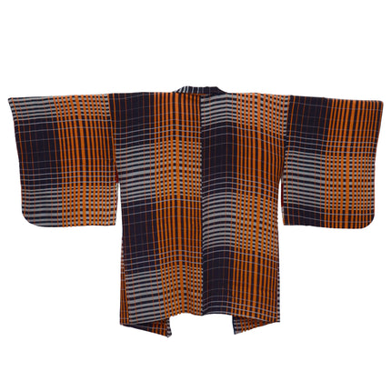 Antiker Haori mit schwarzem und orangefarbenem Karomuster
