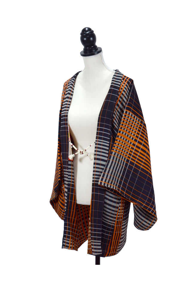 Antique Haori with black and orange checkered pattern ( ca. 1920- 1940 )