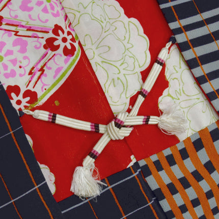 Antiker Haori mit schwarzem und orangefarbenem Karomuster