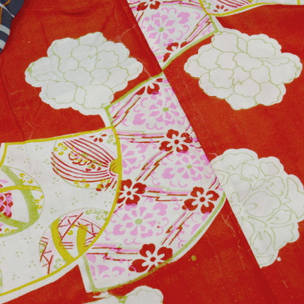 Antiker Haori mit schwarzem und orangefarbenem Karomuster