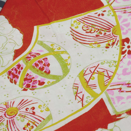 Antiker Haori mit schwarzem und orangefarbenem Karomuster