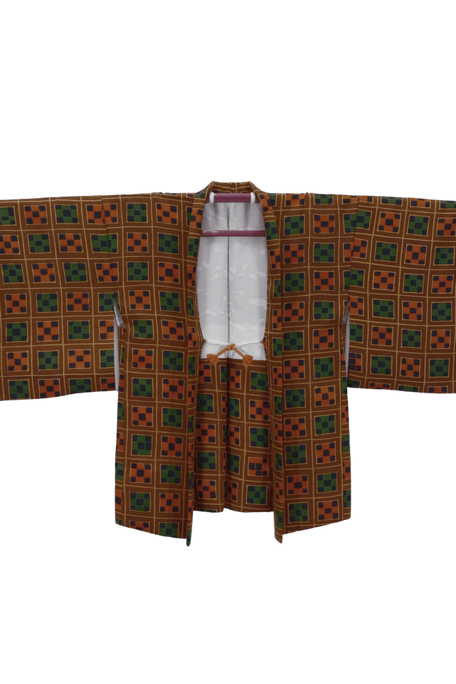 Vintage Haori with a striking geometric check pattern in the Ichimatsu style