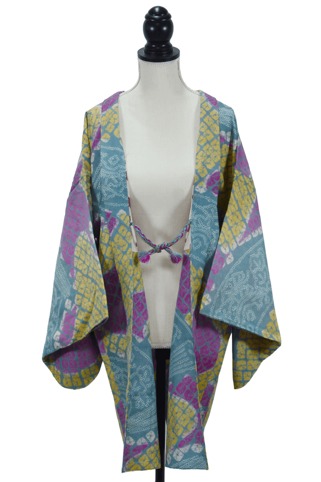Antique haori with an unusual color scheme (turquoise/purple/yellow) – 1920s/30s