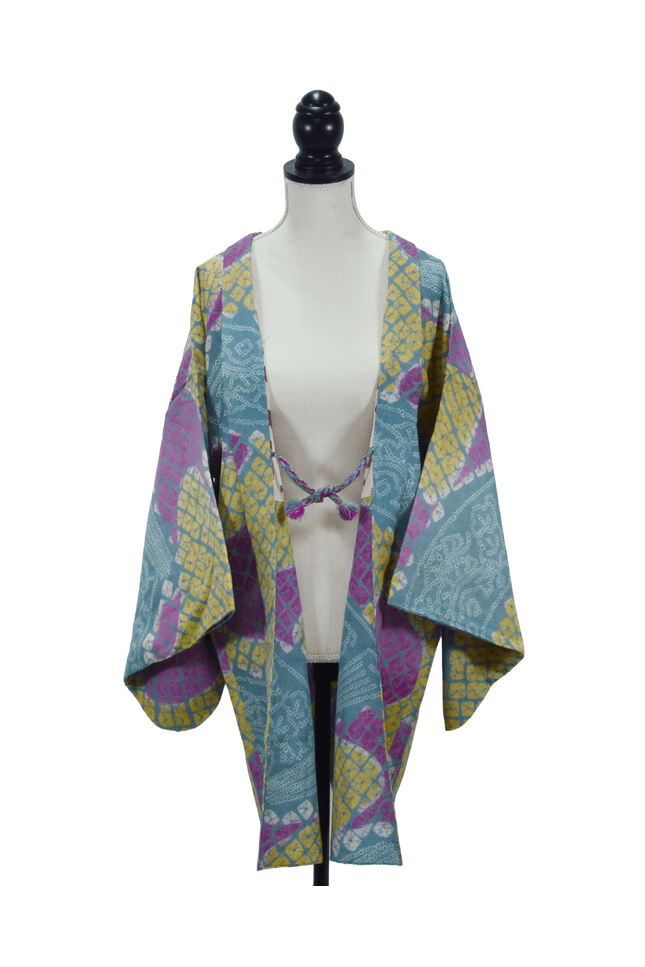 Antique haori with an unusual color scheme (turquoise/purple/yellow) – 1920s/30s