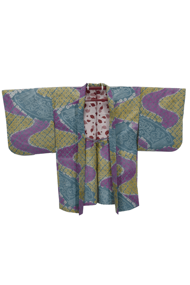 Antique haori with an unusual color scheme (turquoise/purple/yellow) – 1920s/30s