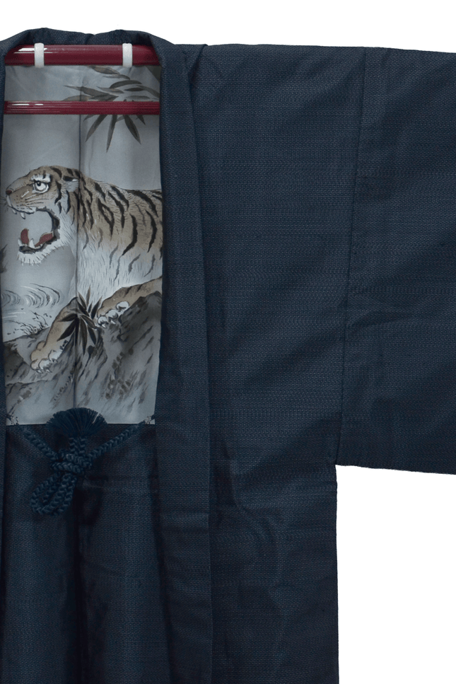 Vintage Haori with Ōshima-Tsumugi and tiger motif in the lining