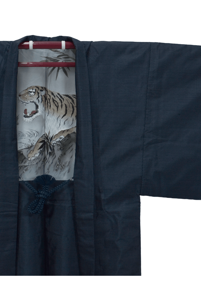 Vintage Haori with Ōshima-Tsumugi and tiger motif in the lining