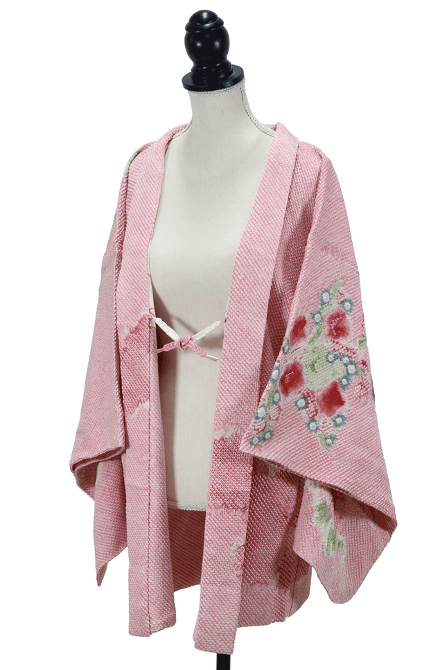 Haori mit floralem Shibori-Muster in zartem Rosa
