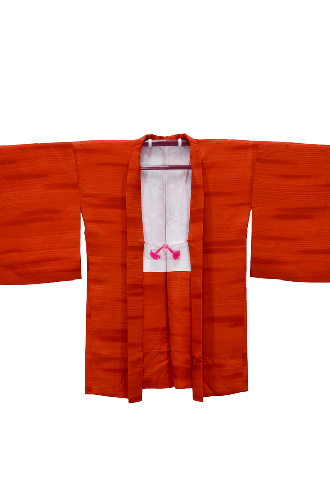 Vintage Haori with vibrant red and abstract cloud motif
