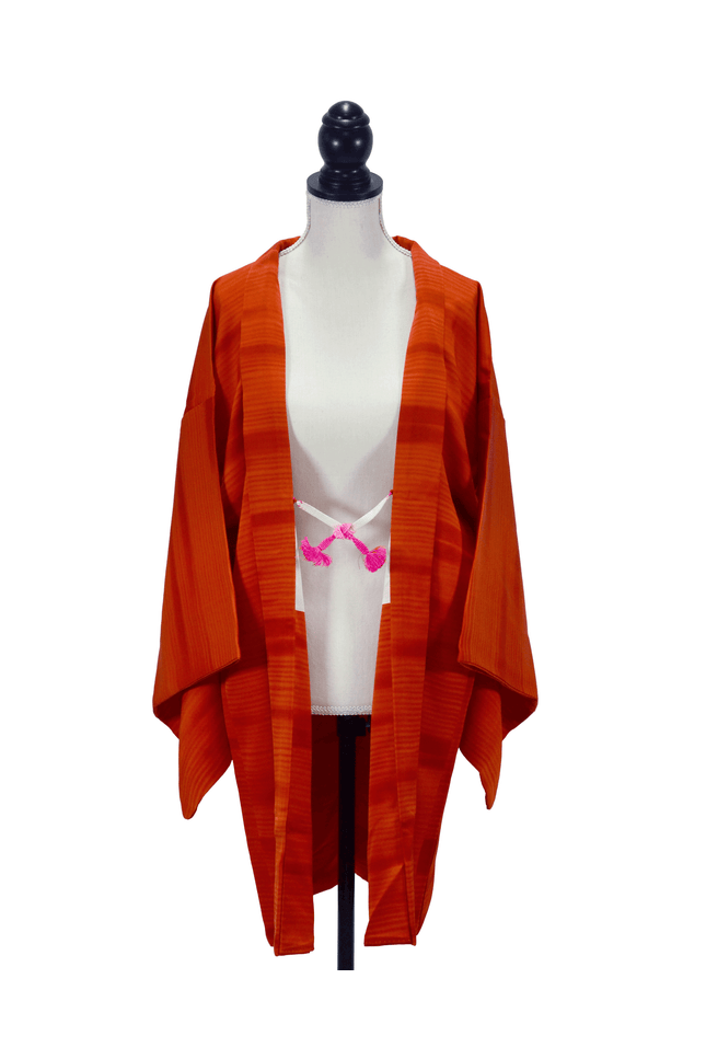 Vintage Haori with vibrant red and abstract cloud motif