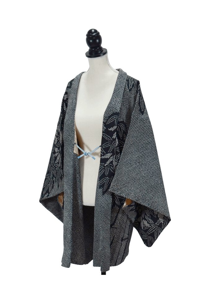 Vintage Haori with black Shibori background and bamboo motif