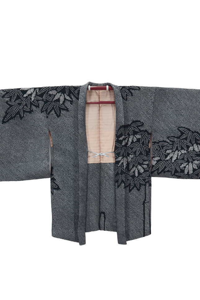 Vintage Haori with black Shibori background and bamboo motif