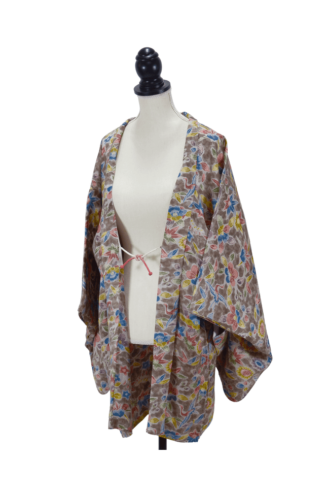 Vintage Haori with a beige base tone and colorful Karakusa floral pattern