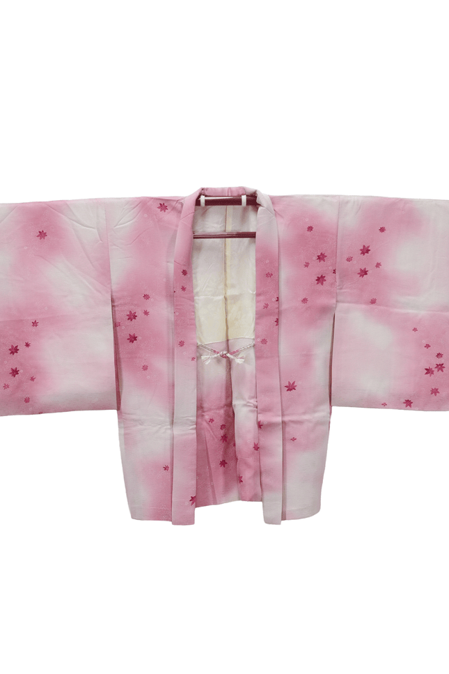 Vintage Haori with maple leaves in delicate pastel pink