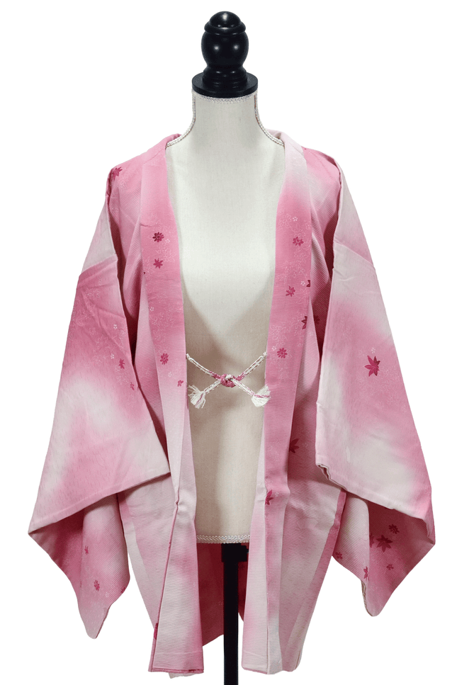 Vintage Haori with maple leaves in delicate pastel pink