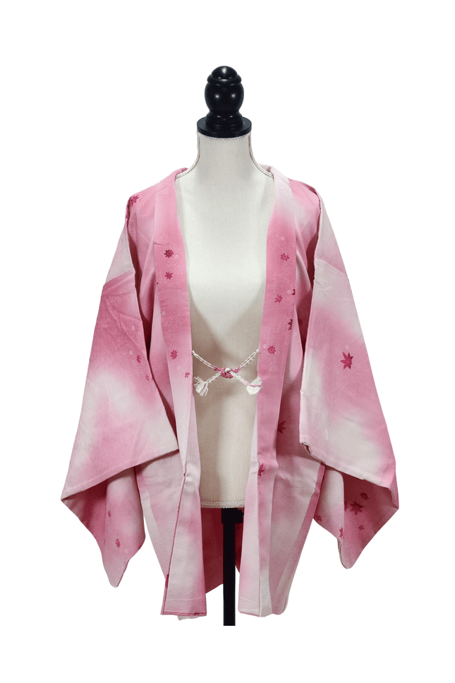 Vintage Haori with maple leaves in delicate pastel pink