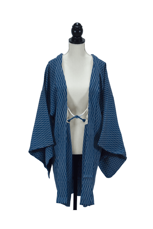 Vintage Haori with a wavy line pattern in deep blue