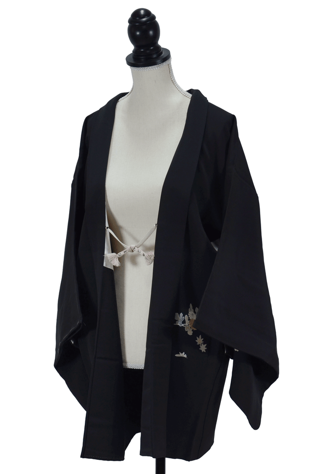 Vintage Haori with floral pattern on a black background