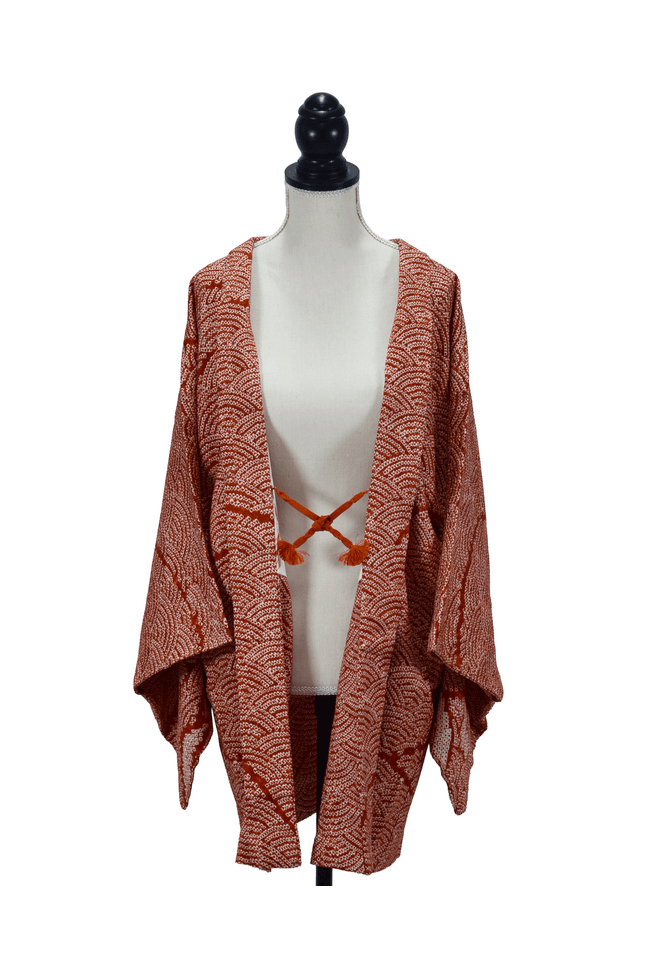 Vintage Haori with vermilion Shibori work and Seigaiha pattern