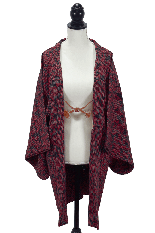 Antique Silk Haori with Dot and Floral Pattern (1920s–1930s)